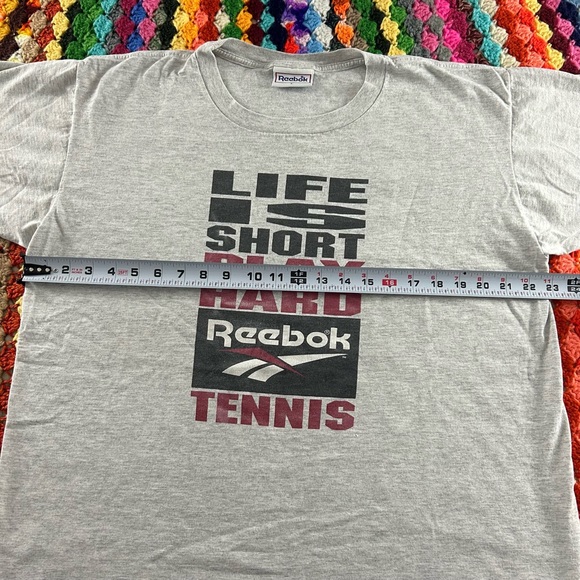 Vintage 90s Reebok Single Stitch Life Is Short Play Hard Tennis Tee Unis… - Picture 8 of 13